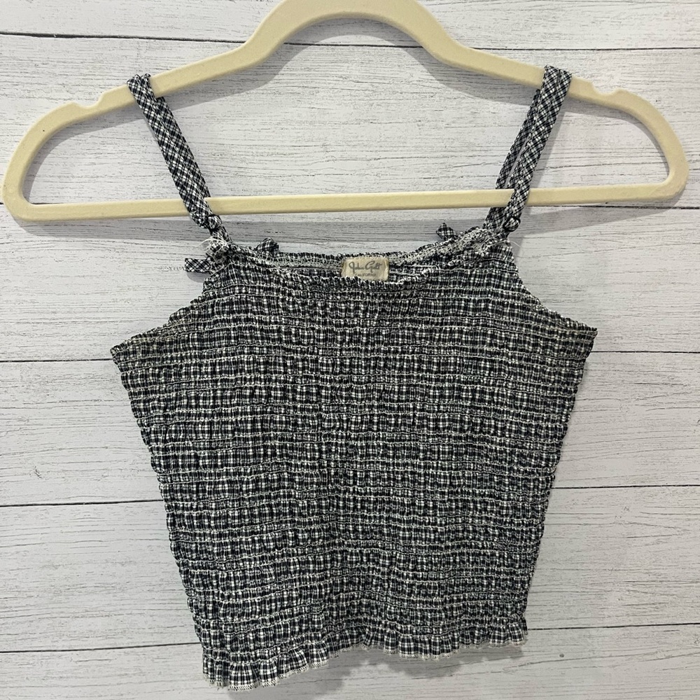 John Galt Black and White Textured Crop Top